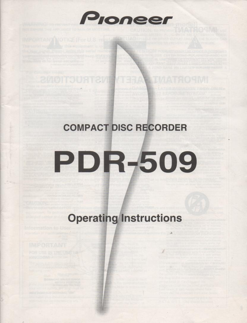 PDR-509 CD Recorder Owners Manual