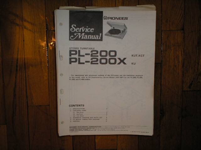 PL-200 PL-200X Turntable Service Manual.  3 Manuals