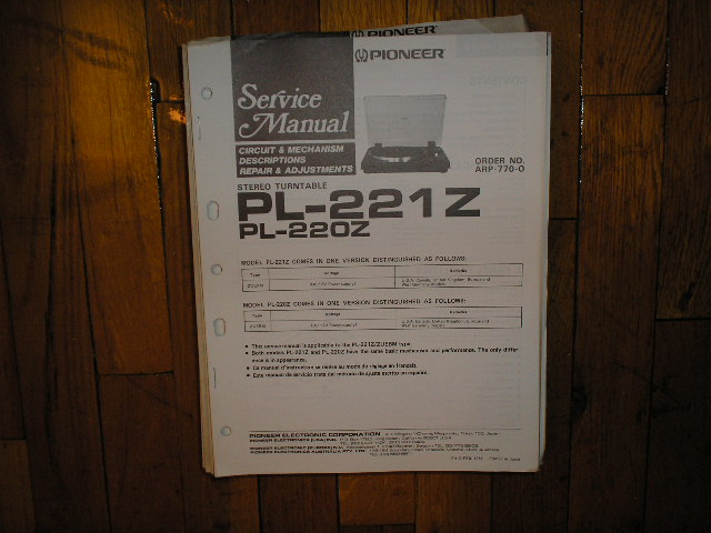 PL-220X PL-221Z Turntable Service Manual