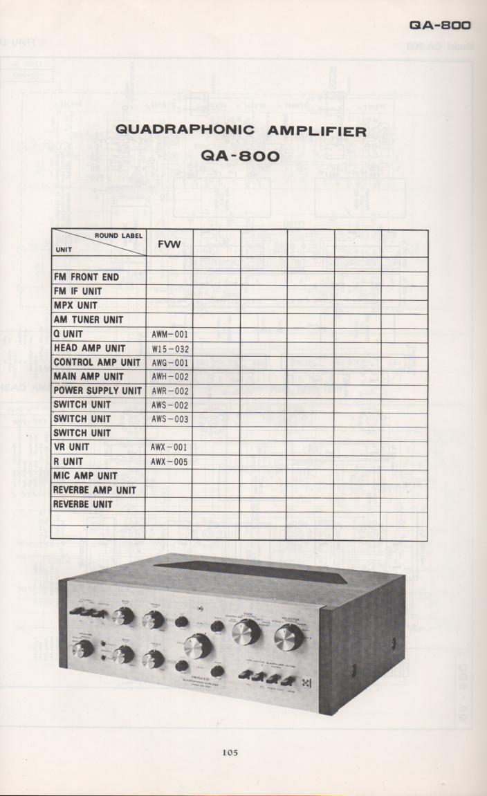 QA-800 Amplifier Schematic Manual Only.  It does not contain parts lists, alignments,etc.  Schematics only