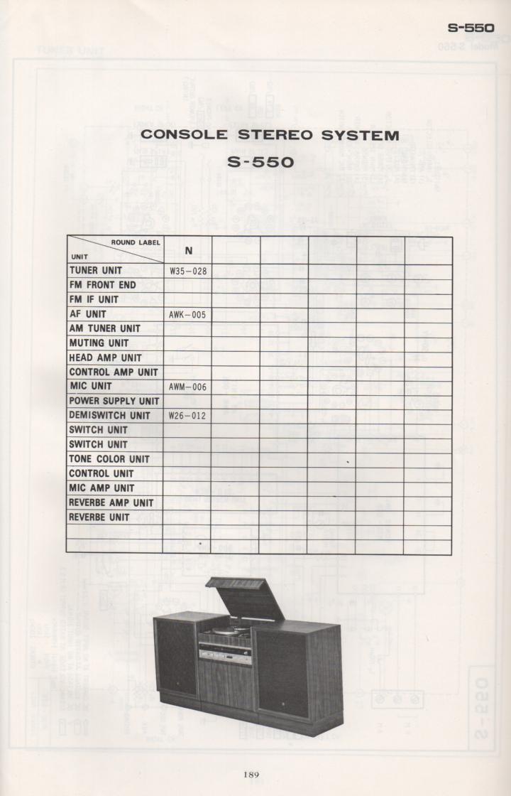 S-550 Stereo System Schematic Manual Only.  It does not contain parts lists, alignments,etc.  Schematics only