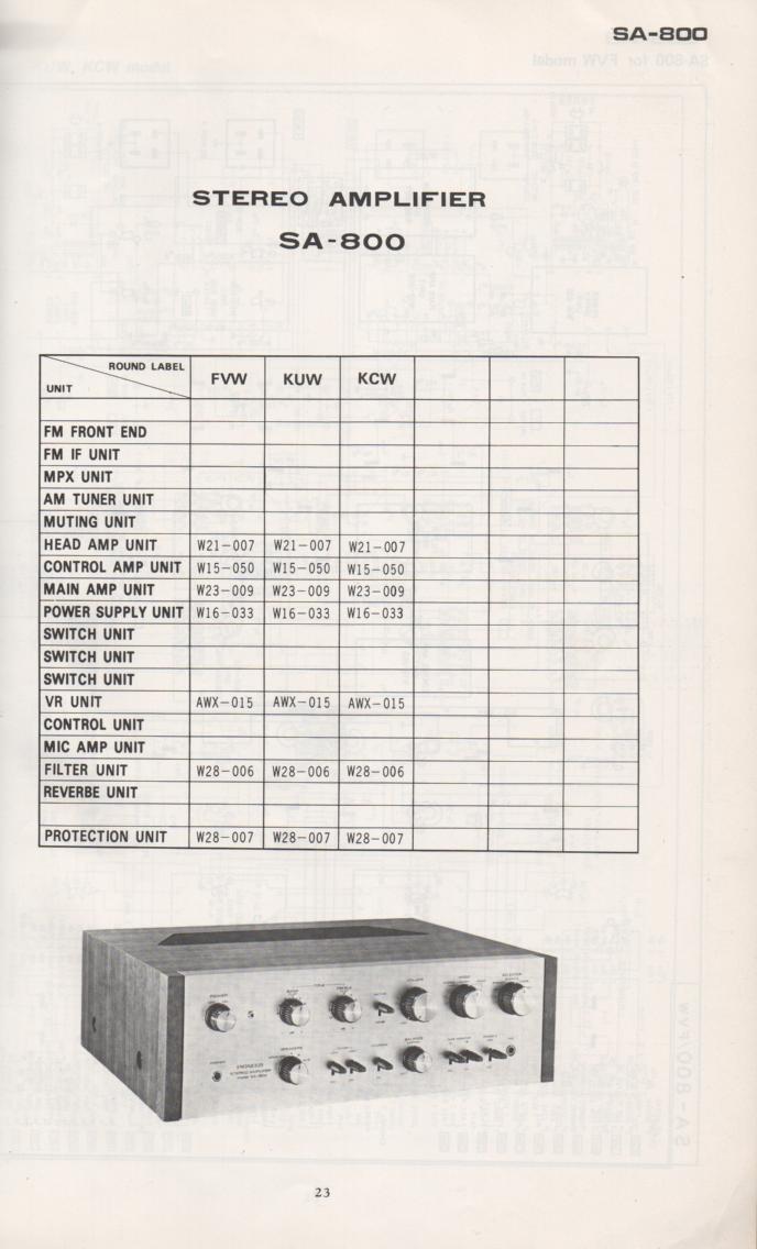 SA-800 Amplifier Schematic Manual Only.  It does not contain parts lists, alignments,etc.  Schematics only
