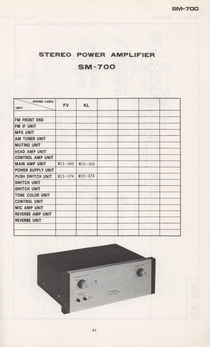 SM-700 Power Amplifier Schematic Manual Only.  It does not contain parts lists, alignments,etc.  Schematics only