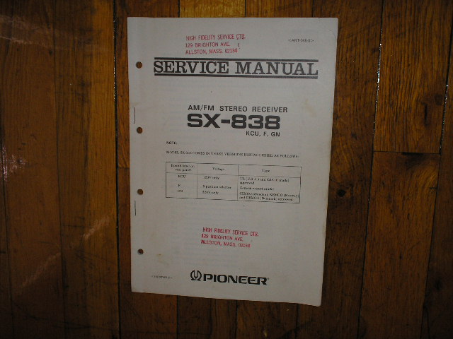 SX-838 Receiver Service Manual for KCU, F,and GN Versions..