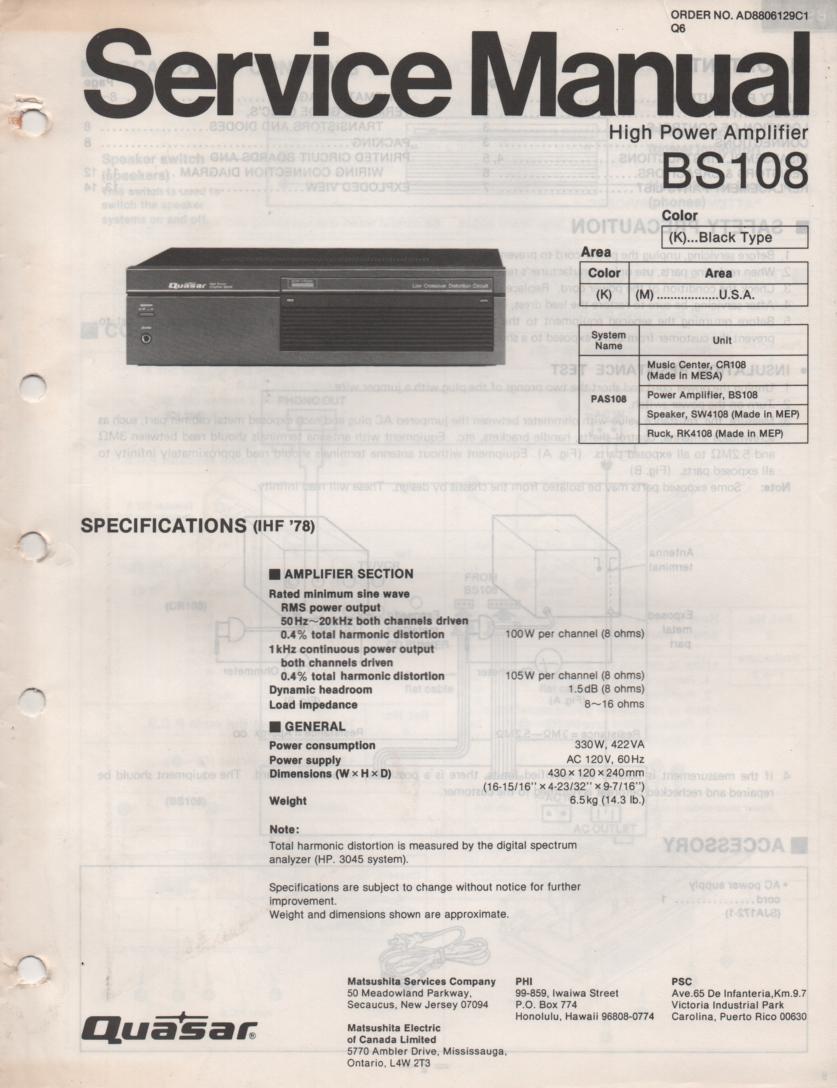 BS108 Amplifier Service Manual