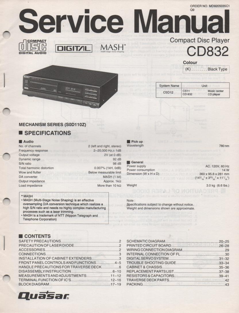 CD832 CD Player Service Manual