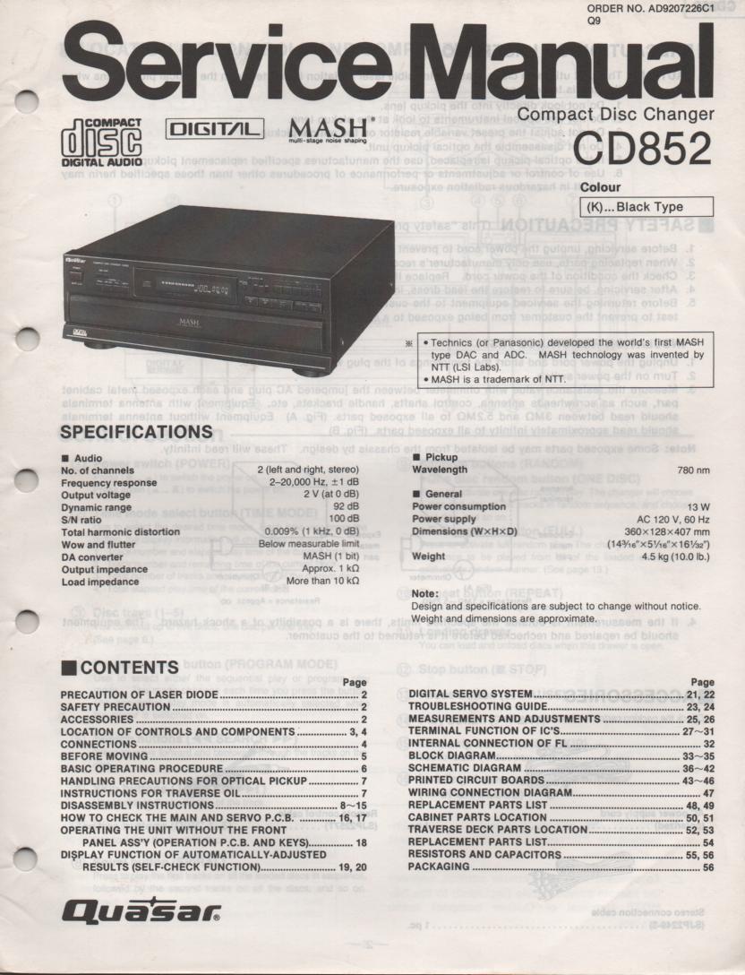 CD852 CD Player Service Manual