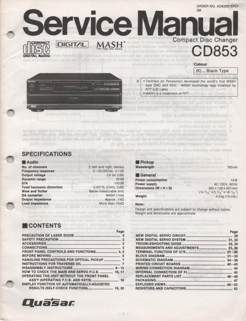 CD853 CD Player Service Manual