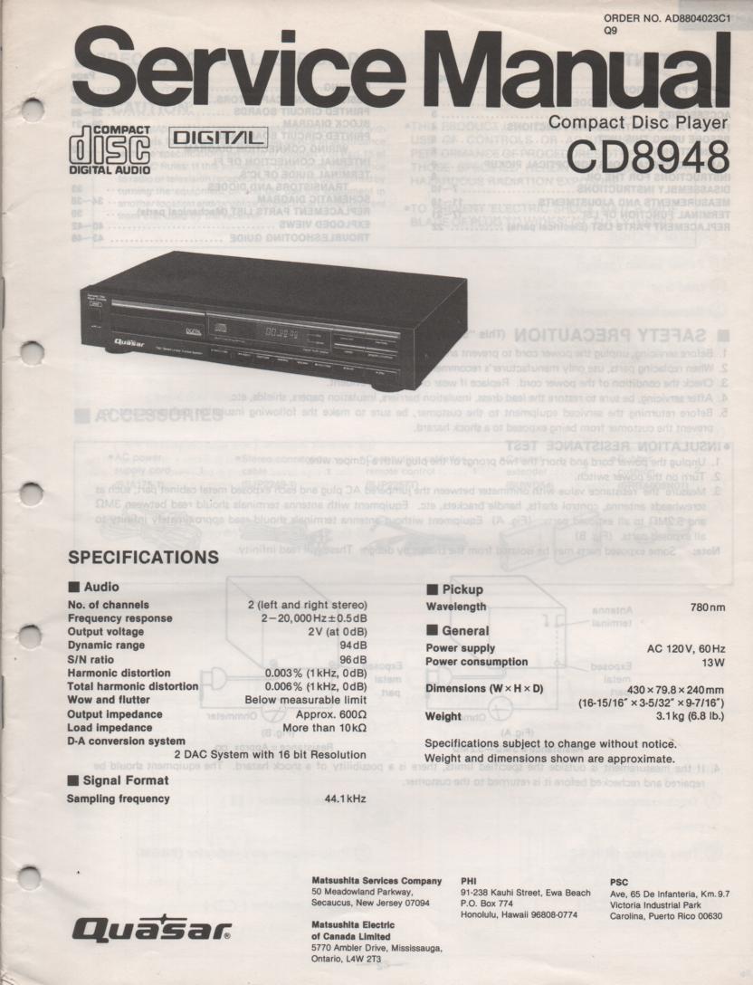 CD8948 CD Player Service Manual. 