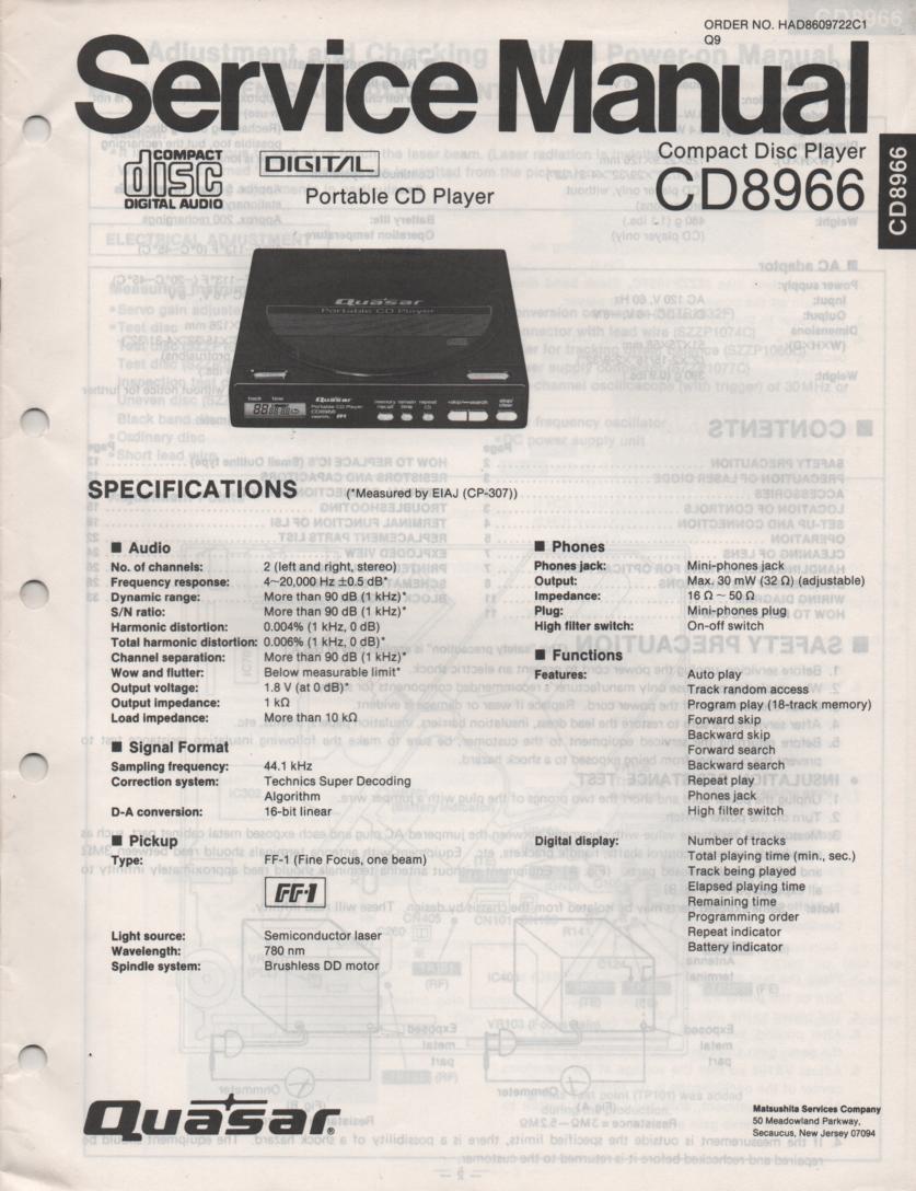 CD8966 CD Player Service Manual. 