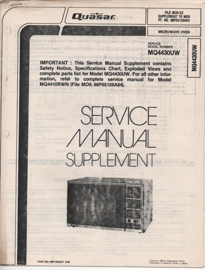 MQ4430UW Microwave Oven Service Instruction Manual