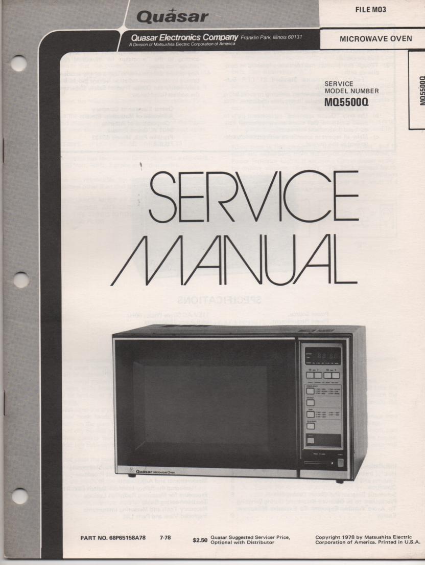 MQ5500Q Microwave Oven Service Operating Instruction Manual