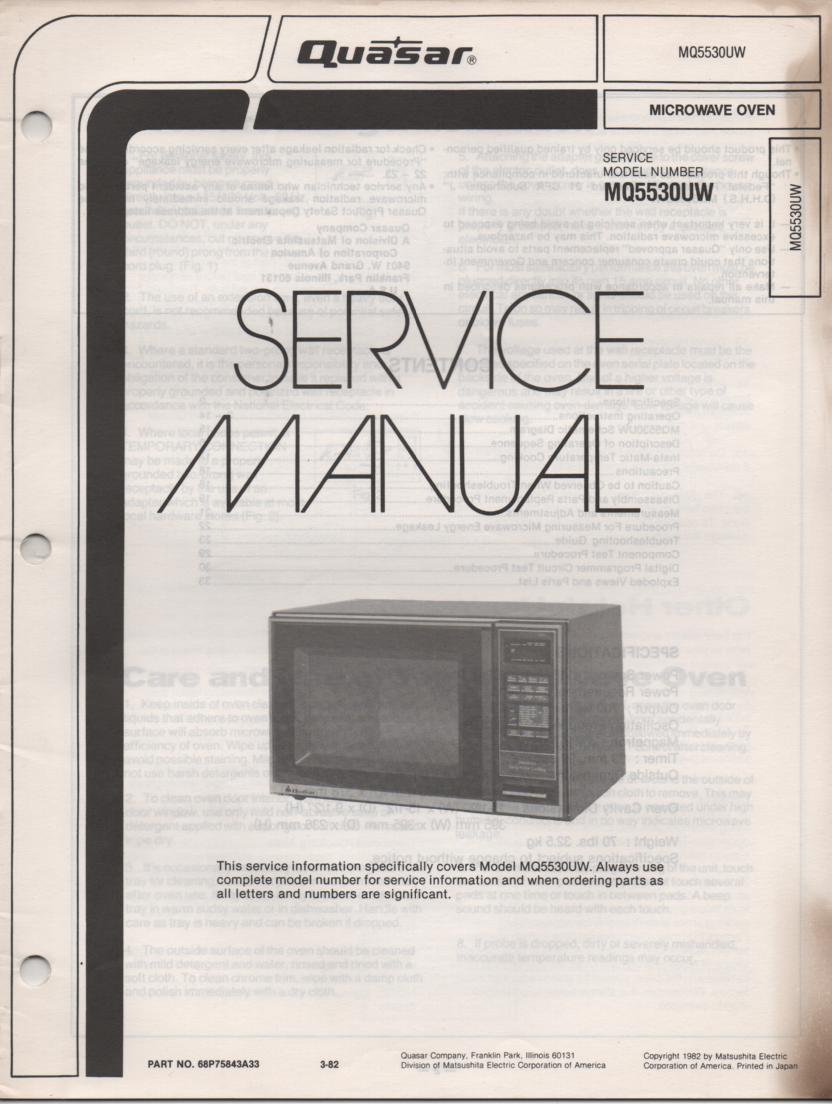 MQ5530UW Microwave Oven Service Operating Instruction Manual
