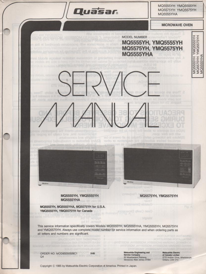 MQ5575YH YMQ5575H MQ5555YH Microwave Oven Service Operating Manual