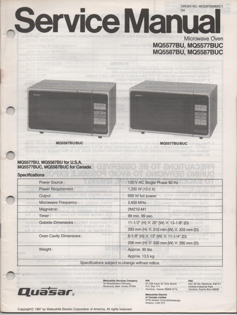 MQ5577BU MQ5577BUC Microwave Oven Service Operating Manual