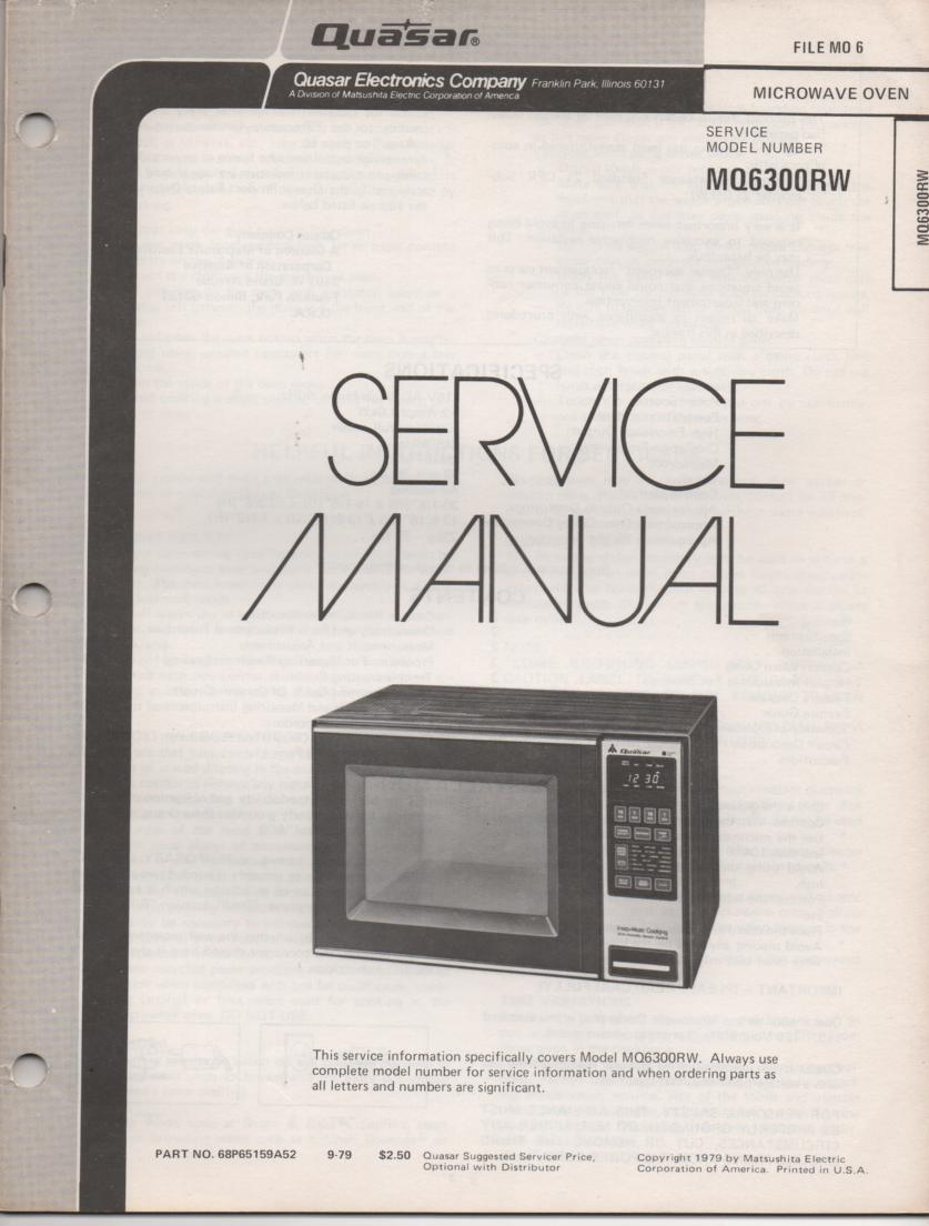 MQ6300RW Microwave Oven Operating and  Service Manual
