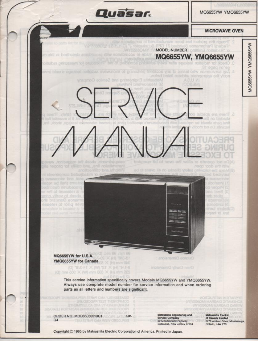 MQ6655YW Microwave Oven Operating Service Instruction Manual