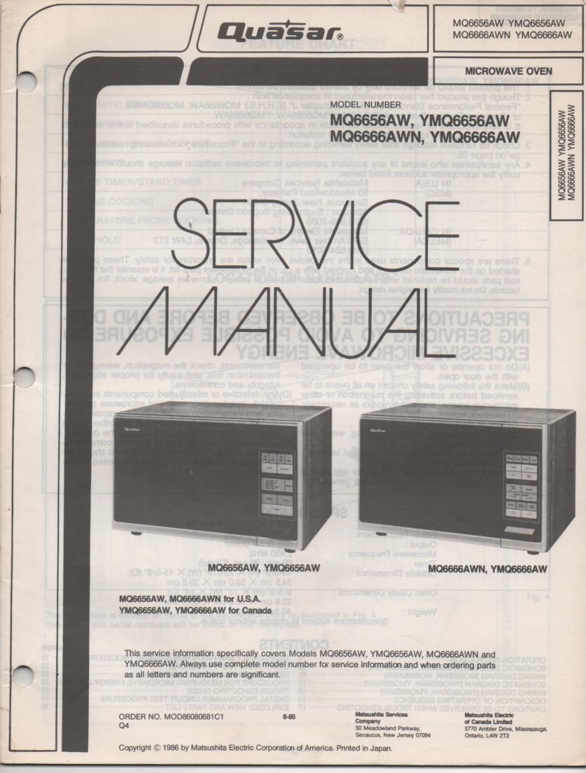 MQ6666AWN YMQ6666AW MQ6656AW Microwave Oven Service Operating Instruction Manual