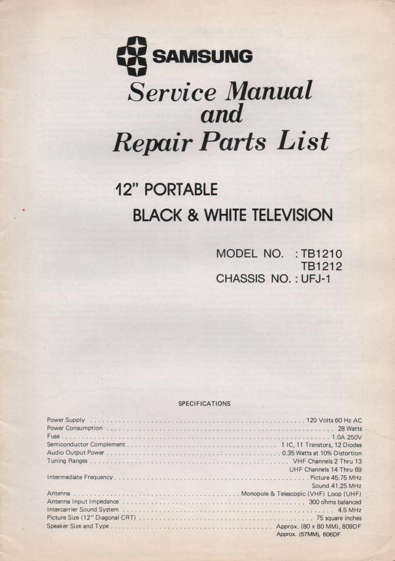 TB1210 TB1212 Television Service Manual UFJ-1 Chassis Manual