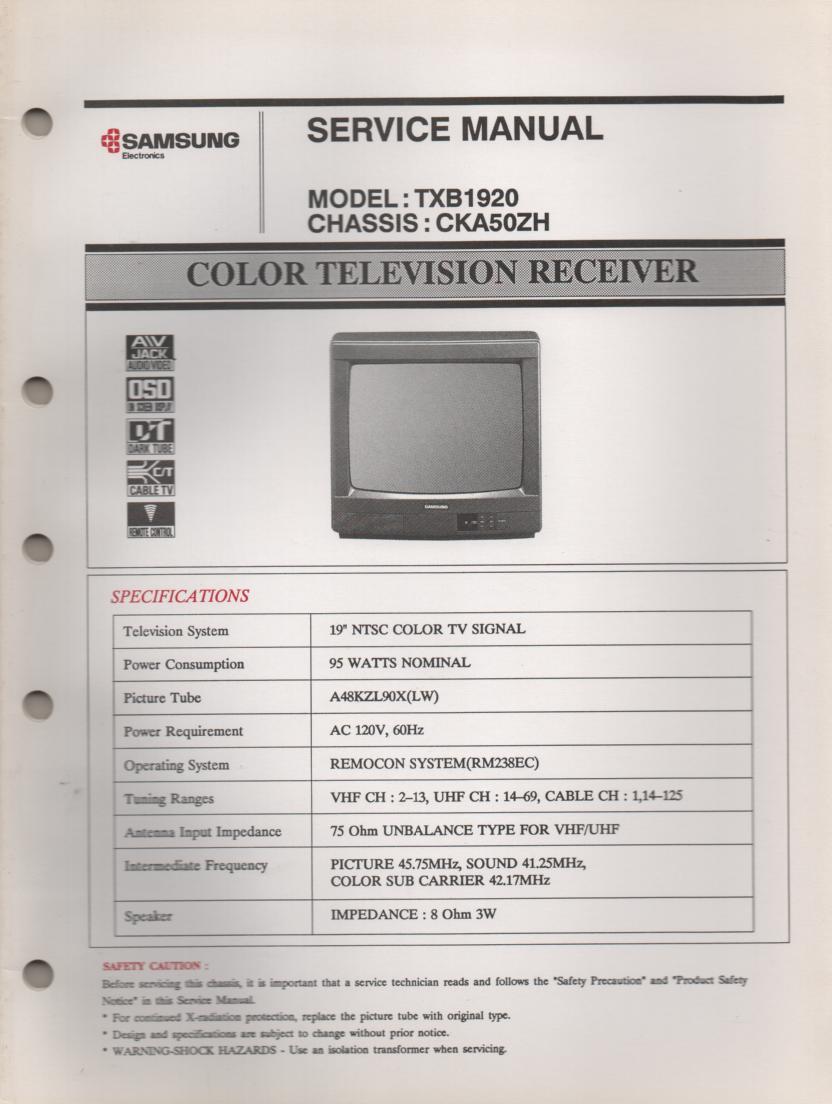 TXB1920 Television Service Manual CKA50ZH Chassis Manual