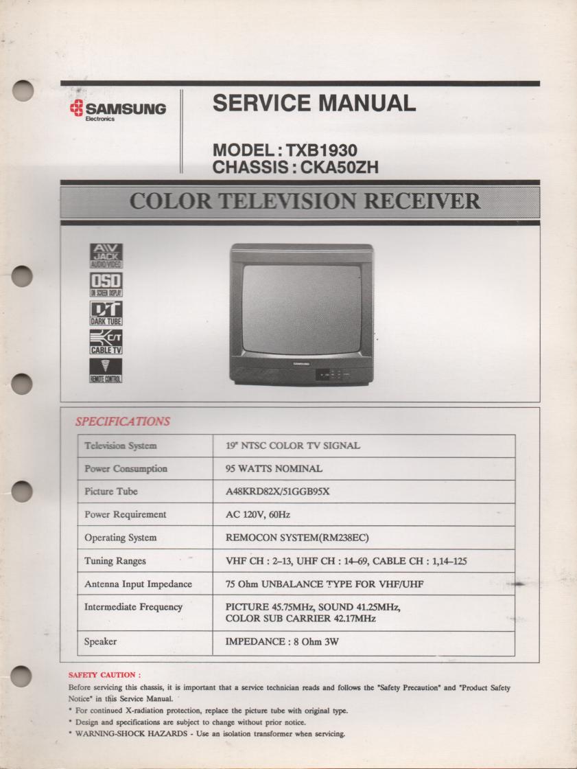 TXB1930 Television Service Manual CKA50ZH Chassis Manual