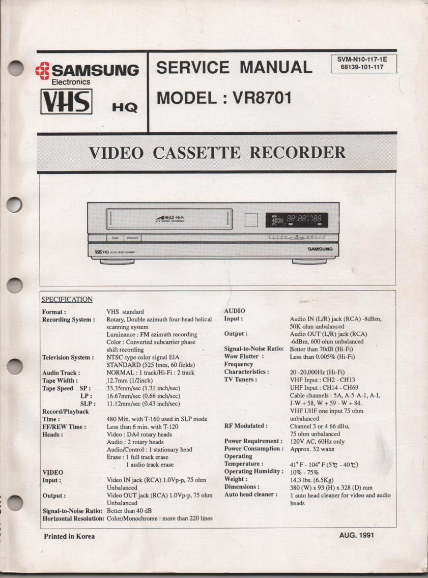 VR8701 VCR Service Manual