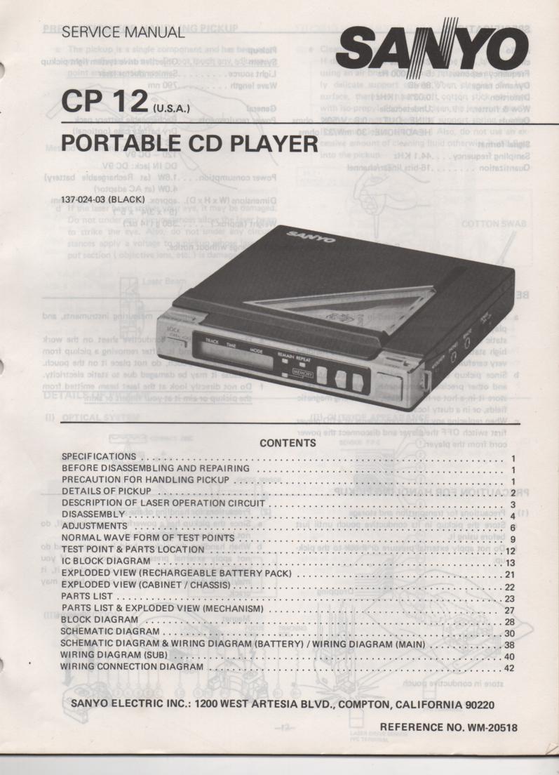 CP12 Portable CD Player Service Manual