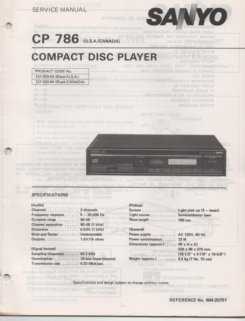 CP786 CD Player Service Manual