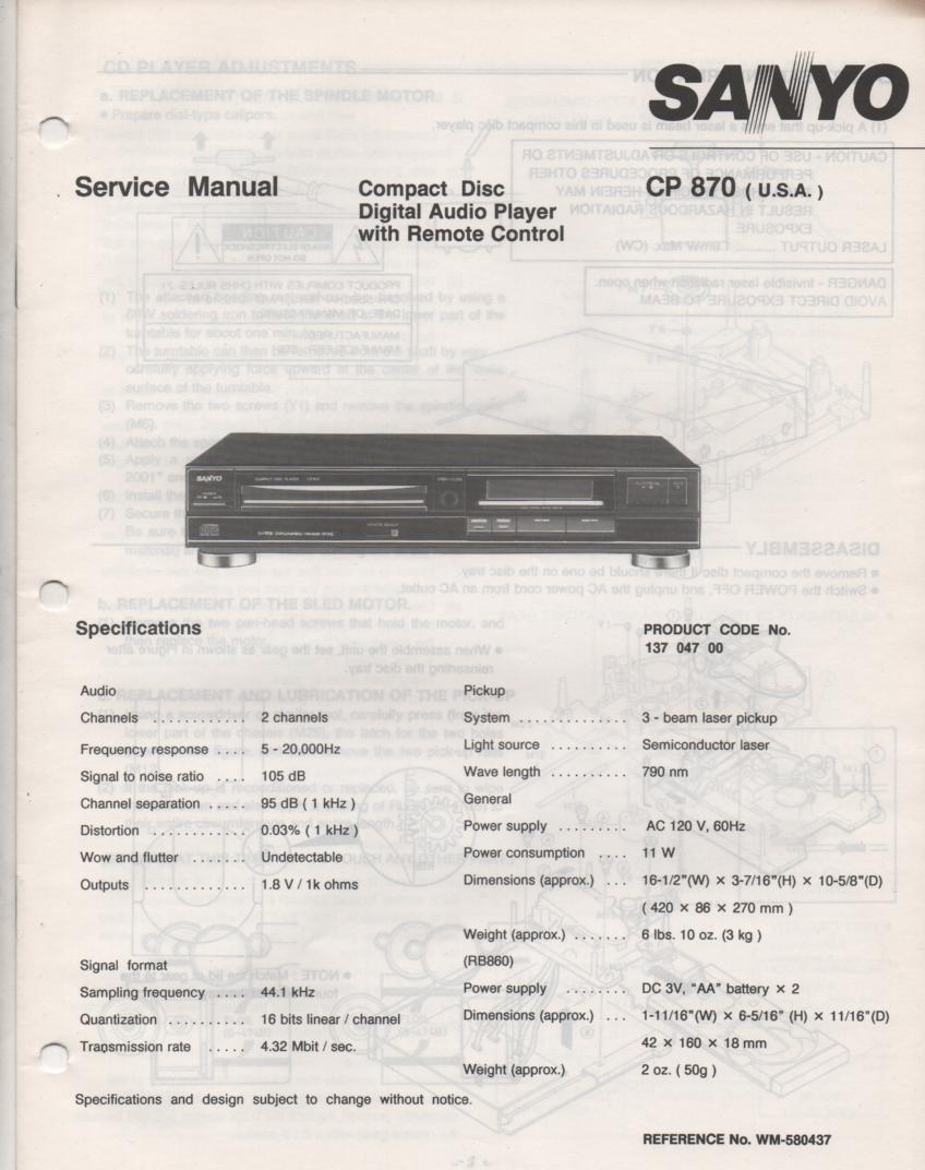 CP870 CD Player Service Manual