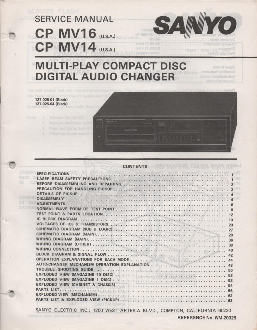 CP MV14 CP MV16 Multi-Disc CD Player Service Manual