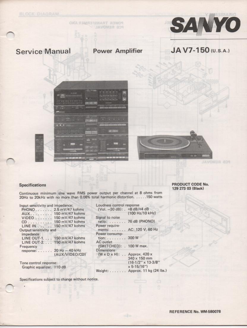 JA V7-150 Power Amplifier Service Manual