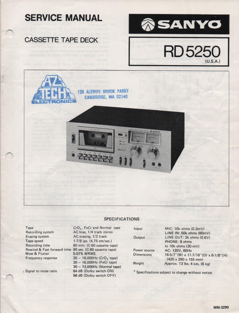 RD5250 Cassette Deck Service Manual