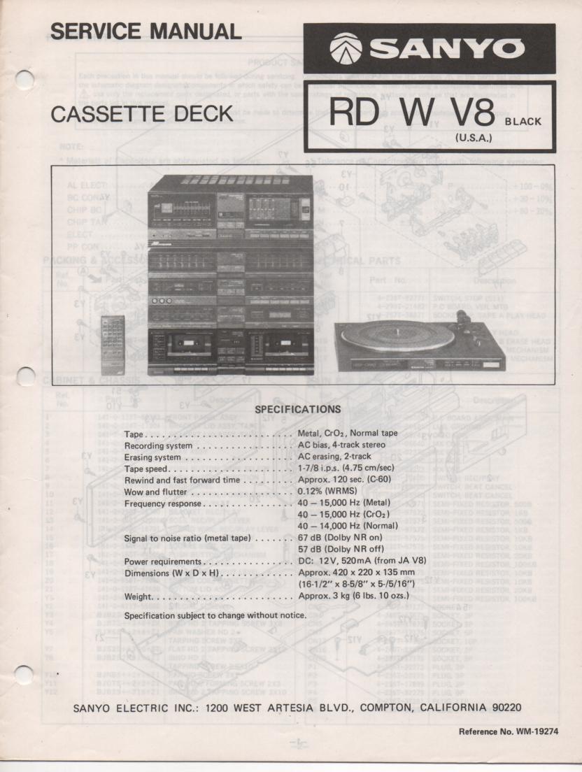 RD W V8 Cassette Deck Service Manual