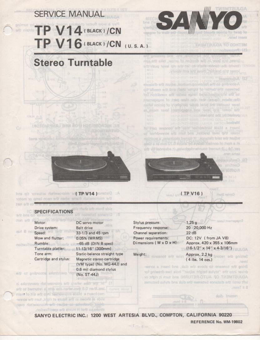 TP V14 TP V16 Stereo Service Manual