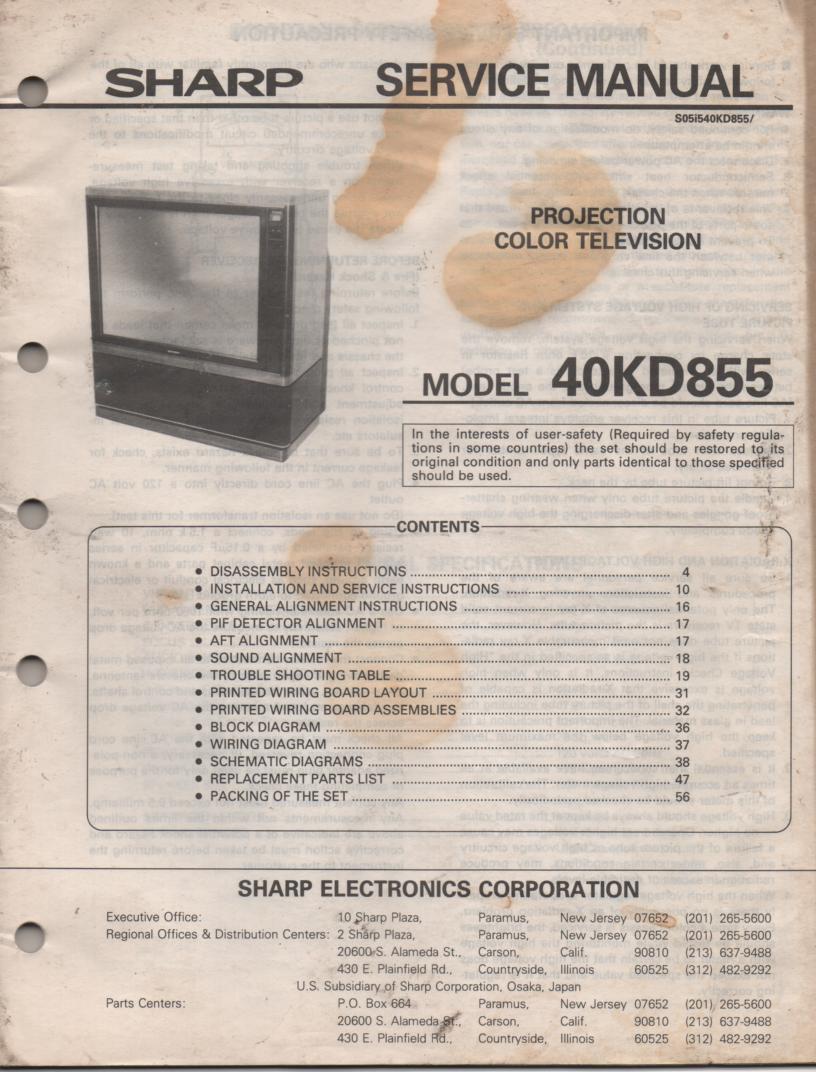 40KD855 Projection TV Service Manual