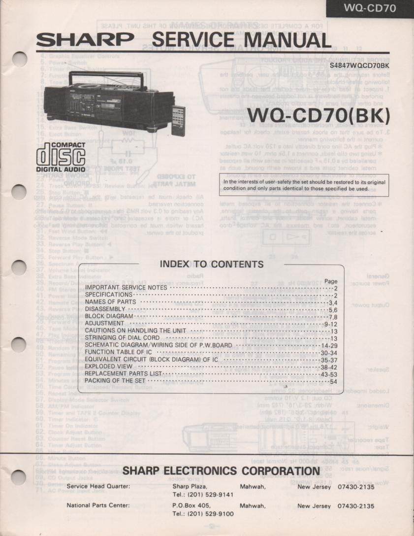 WQ-CD70 CD Radio Service Manual