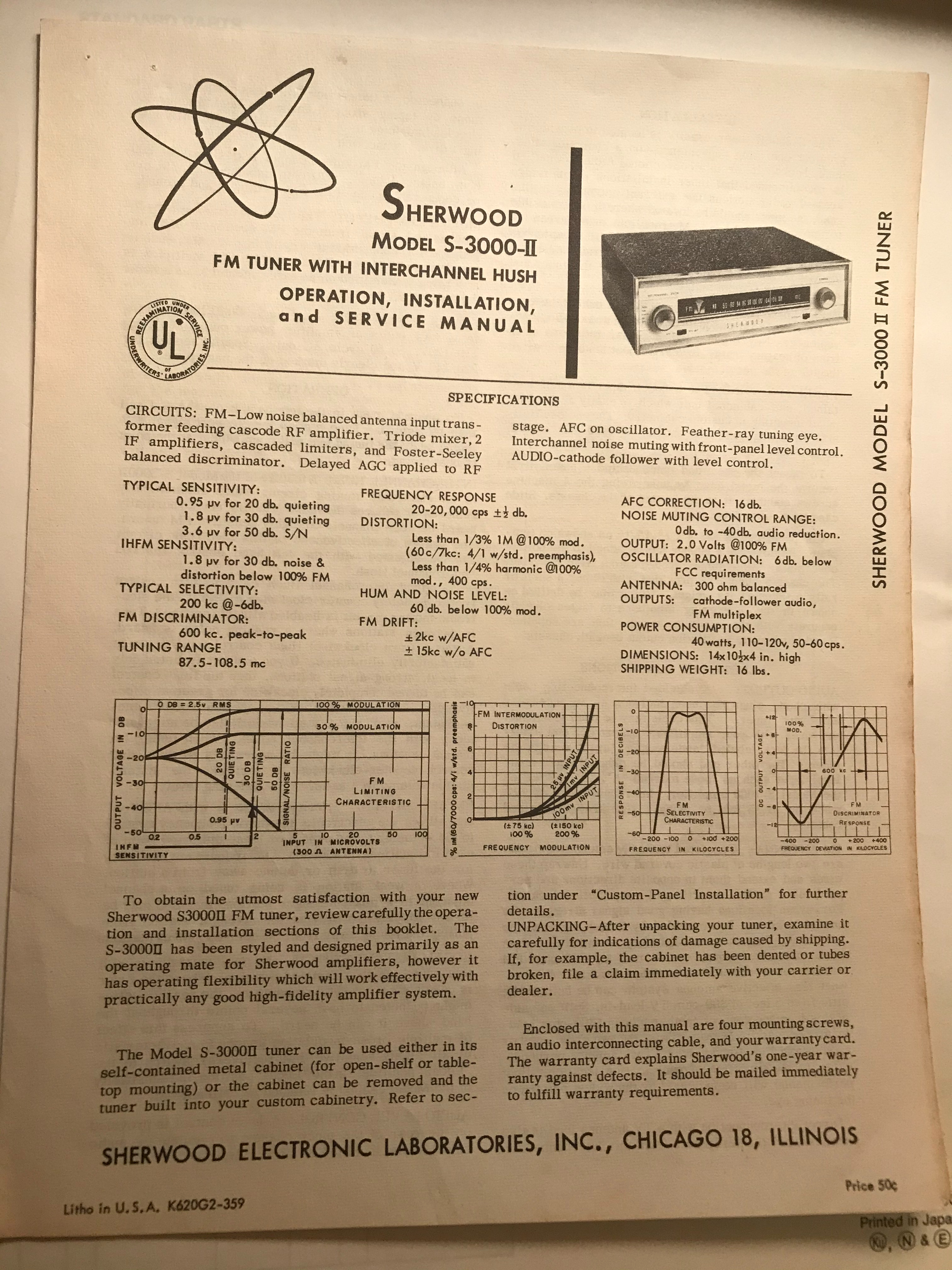 S-3000 II Tuner Service Manual 1 for Serial No. 932000 and up.  Schematic Included