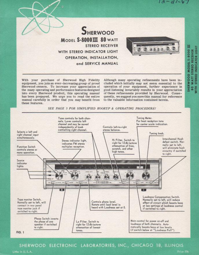 S-8000 III Receiver Service Owners Manual Serial No.839100 and up.