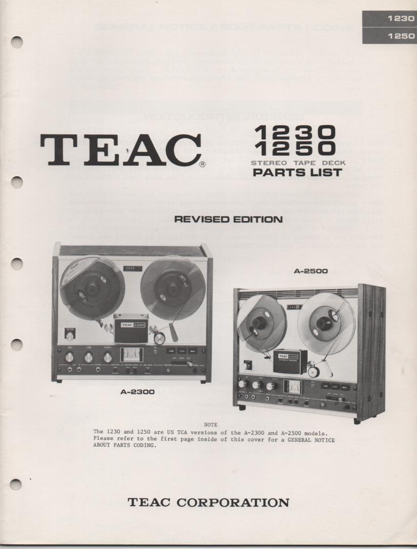 A-2500 A-1250 Reel to Reel Service Parts Manual
