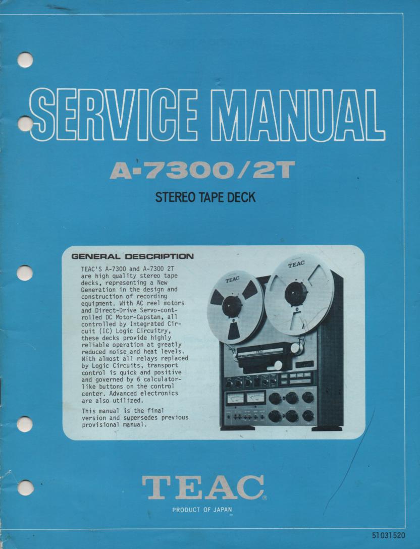 A-7300 A-7300 2T Reel to Reel Service Manual Set