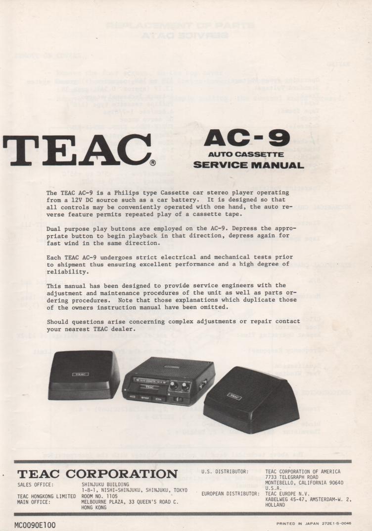 AC-9 Auto Cassette Deck Servide Manual