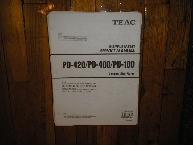 PD-100 PD-400 PD-420 CD Player Service Manual 2. PD-100II  S/N 70500001 and above.  PD-400II  S/N 70400021 and above. PD-420II S/N 70400001 