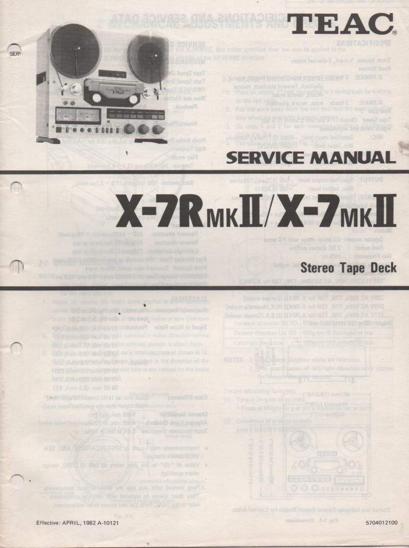 X-7MK II X-7RMK II Reel to Reel Service Manual