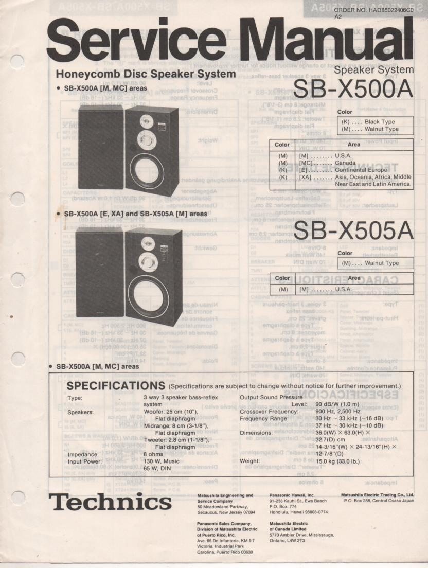 SB-X500A SB-X505A Speaker System Service Manual