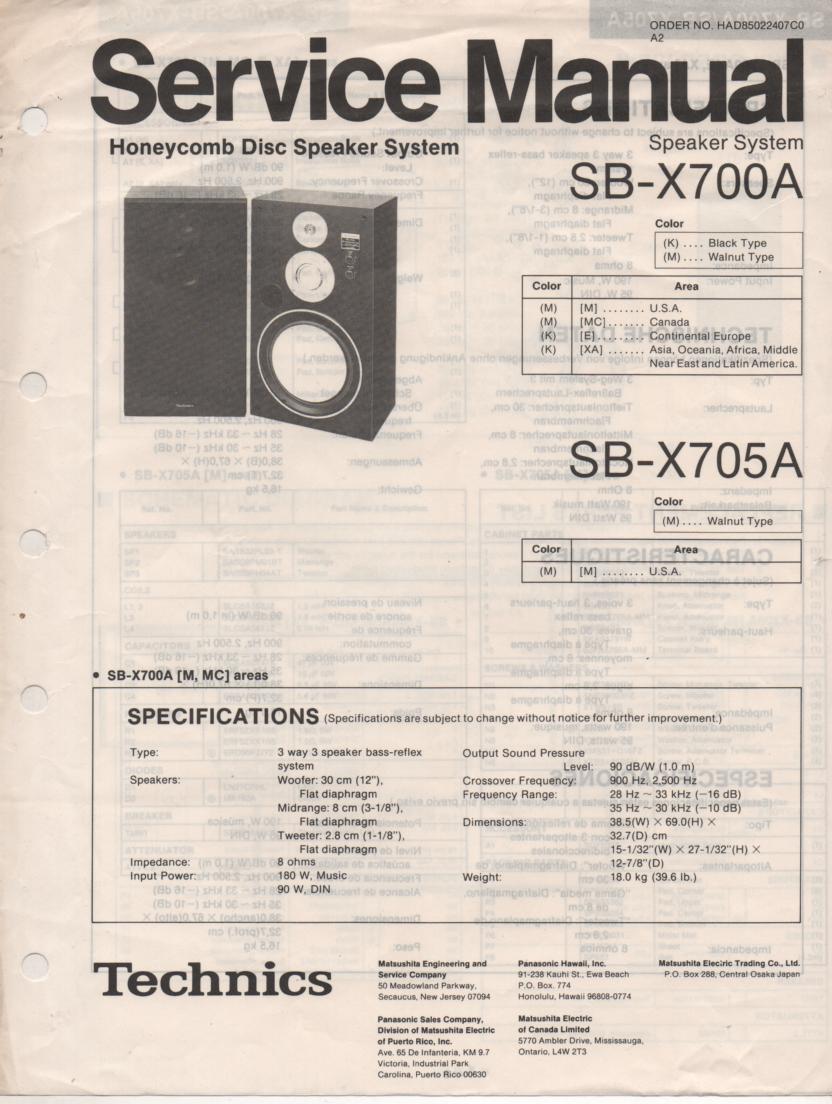 SB-X700A SB-X705A Speaker System Service Manual