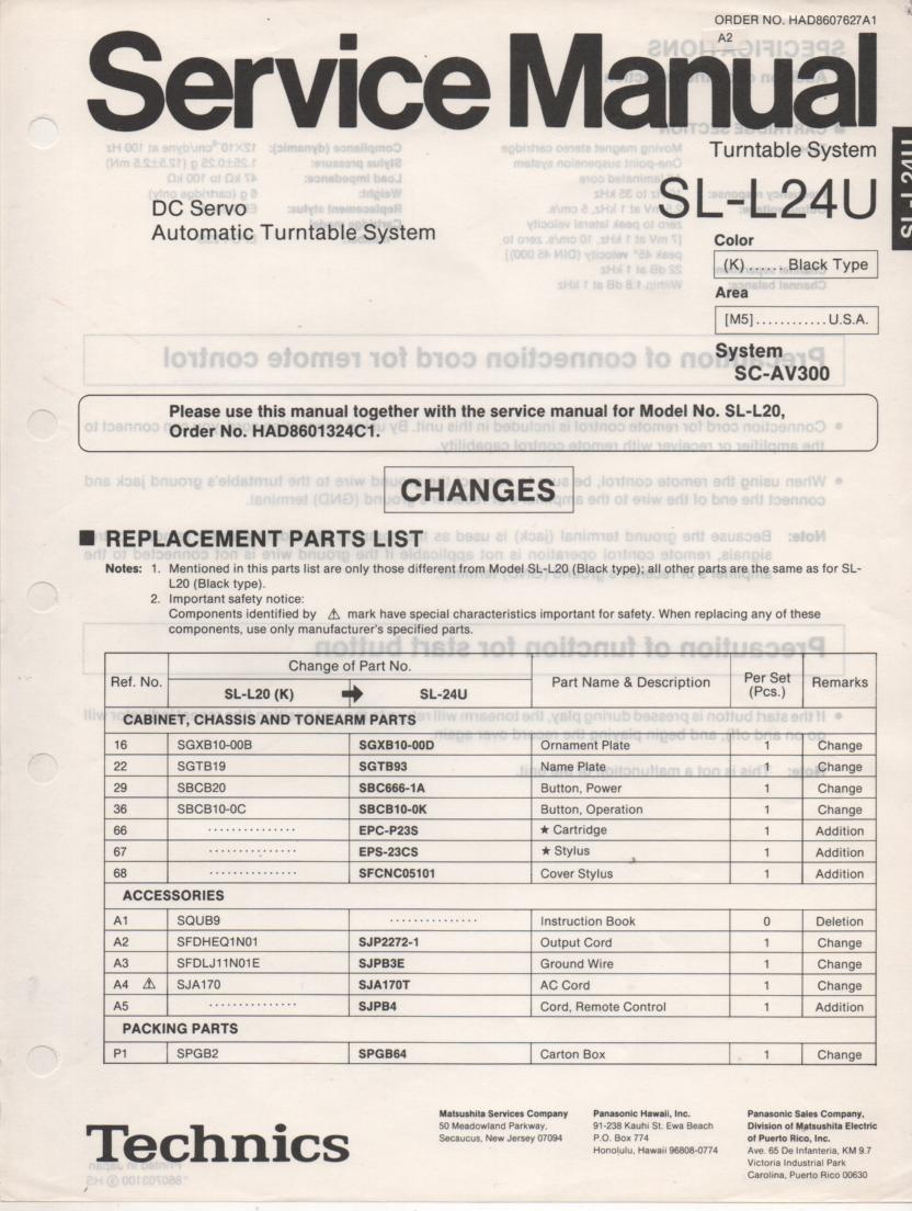 SL-L24U Turntable Service Manual covers M K versions