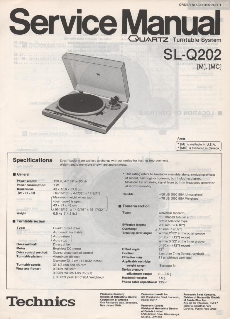 SL-Q202 Turntable Service Manual covers M MC versions. 