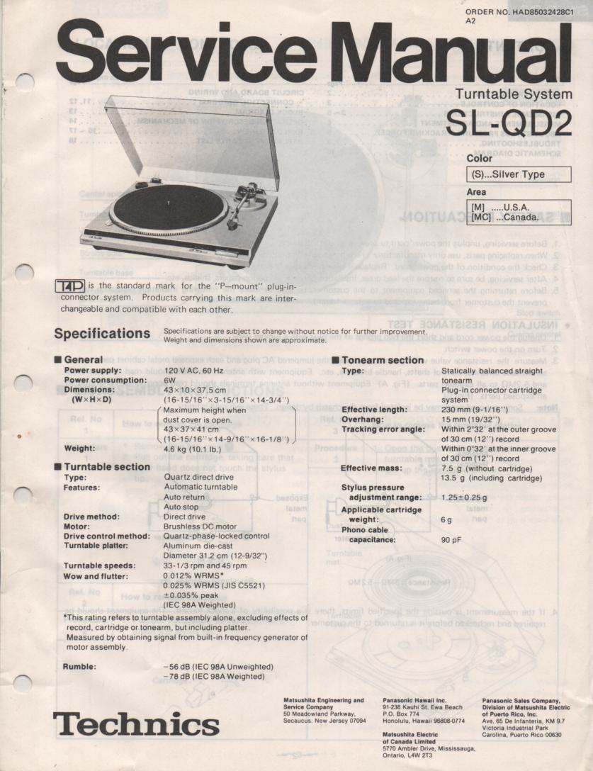 SL-QD2 Turntable Service Manual