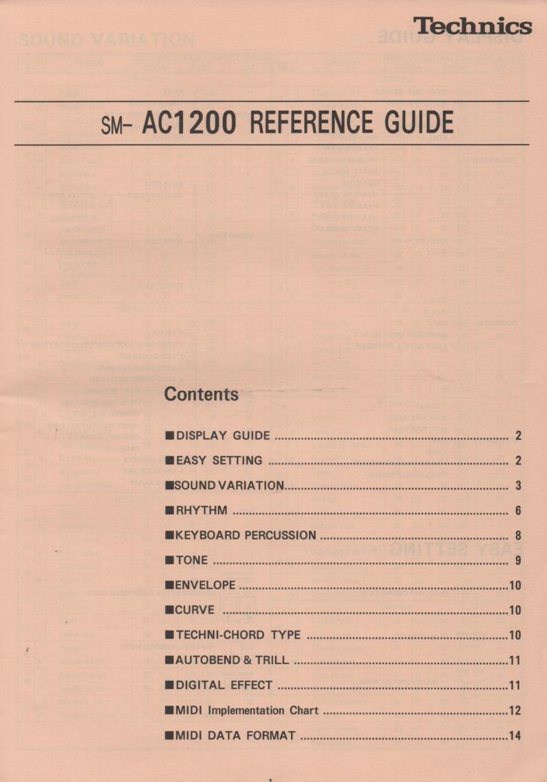 SM-AC1200 Midi Orchestra Reference Guide Instruction Manual