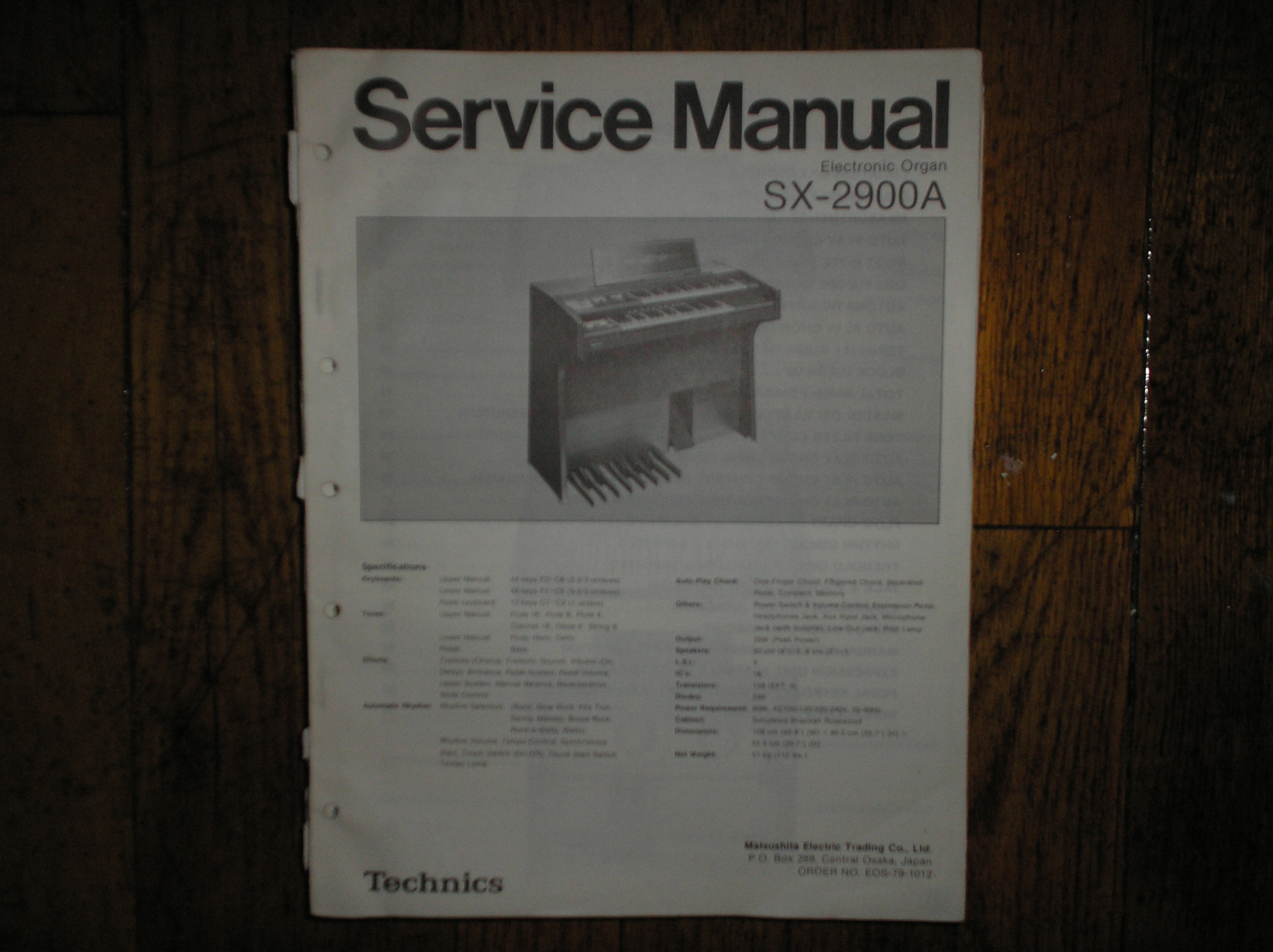 SX-2900A Electronic Organ Service Manual